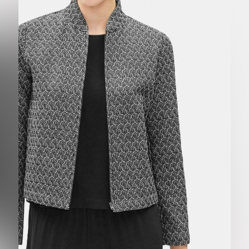 Eileen Fisher Rosette Jacquard Jacket Women's Black and White Patterned Jacket M - Picture 3 of 16